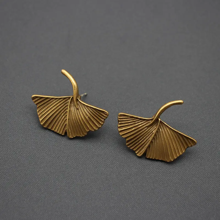 Ginkgo Leaf Stud Earrings – Elegant Botanical Statement Earrings