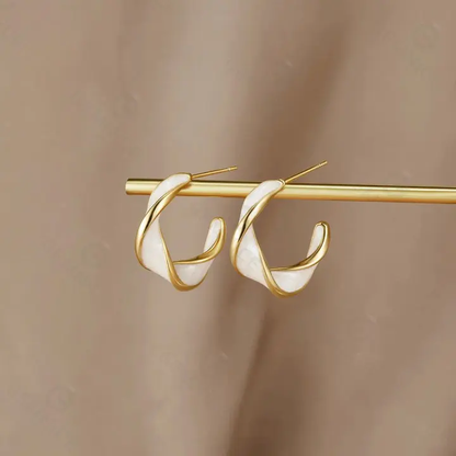 Gold & White Enamel Hoop Earrings
