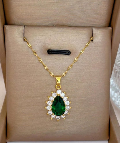 Emerald Green Teardrop Pendant Necklace