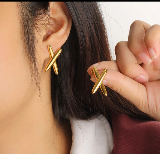 Abstract Cross Gold Stud Earrings – Modern Minimal Edge