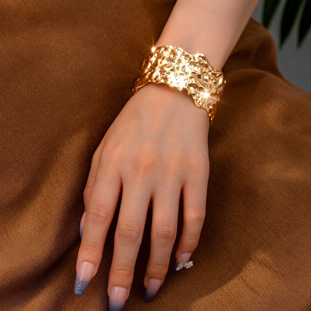 Golden Textured Statement Cuff Bracelet