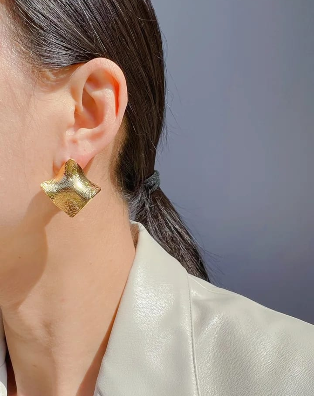 Textured Gold Square Stud Earrings – Bold Sculpted Shine