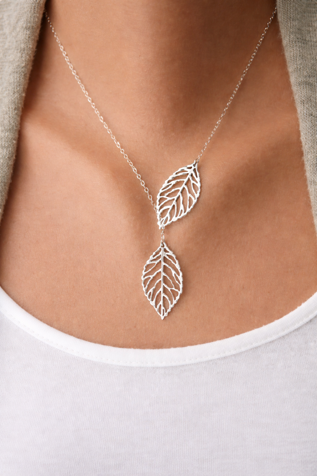 Elegant Dual Leaf Drop Necklace