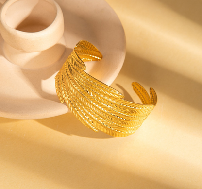 Feather-Inspired Gold Cuff Bracelet