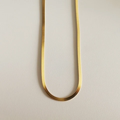 Gold Tone Herringbone Chain Necklace – Minimalist Flat Snake Chain