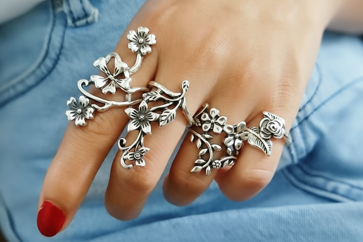 Vintage Floral Vine Ring Set (4-Piece)