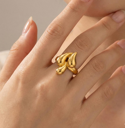 Golden Fluid Wave Statement Ring