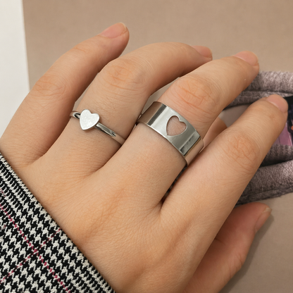 Minimal Heart Cutout Ring Set