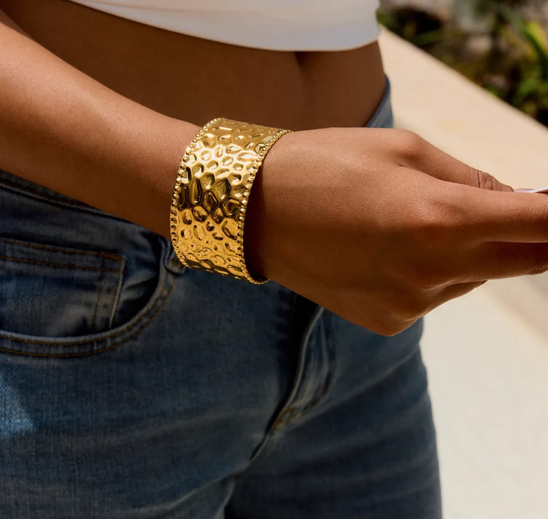 Hammered Gold Statement Cuff Bangle