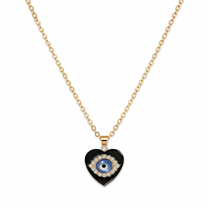 Black Heart Evil Eye Crystal Pendant Necklace