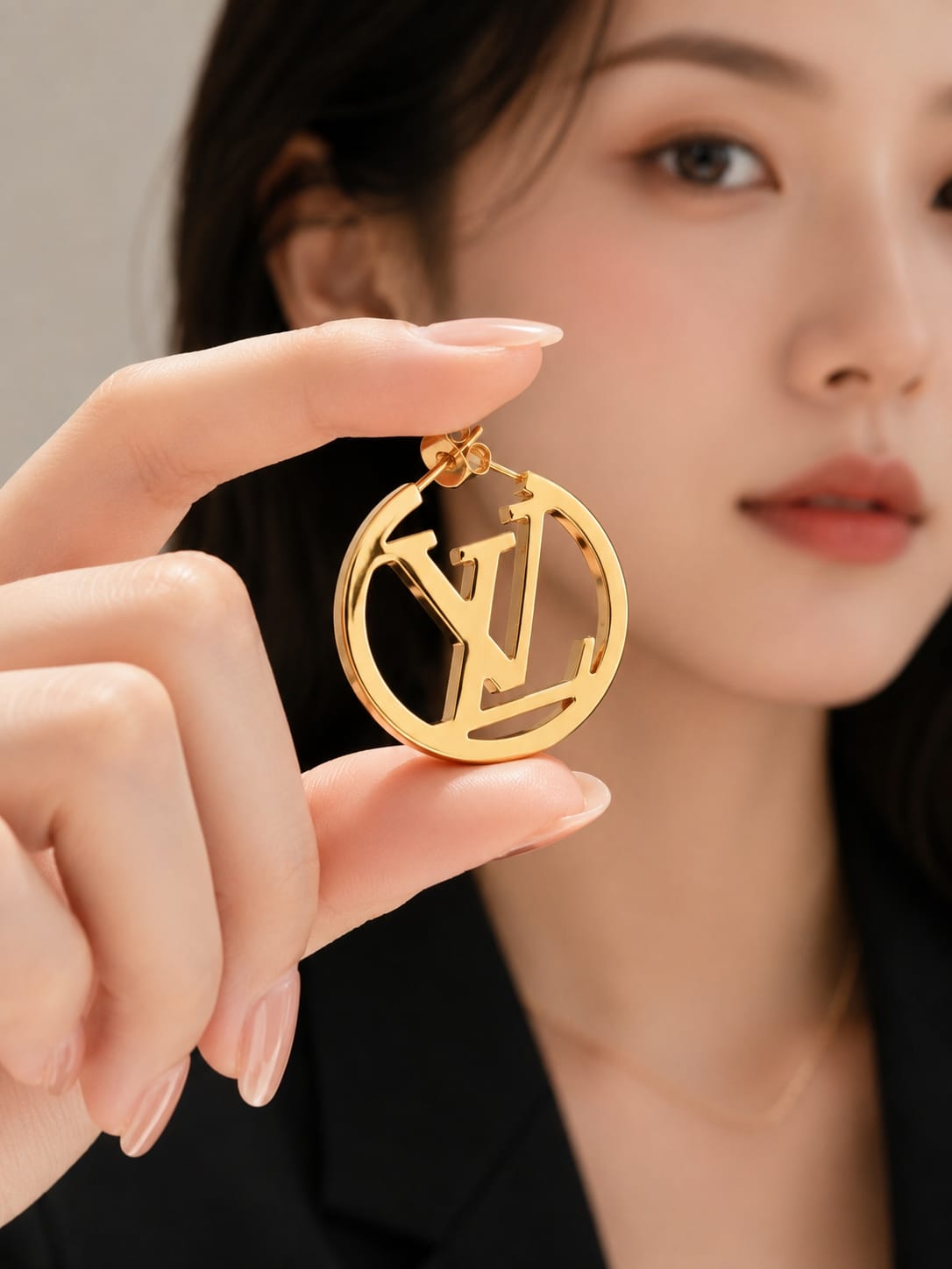 Gold-Tone Round Logo Statement Stud Earrings – Elegant Fashion Earrings for Women