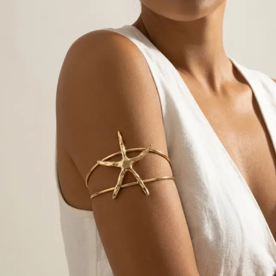 Ocean-Inspired Starfish Gold Arm Cuff Bracelet.
