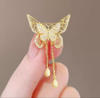Elegant Filigree Butterfly Tassel Brooch