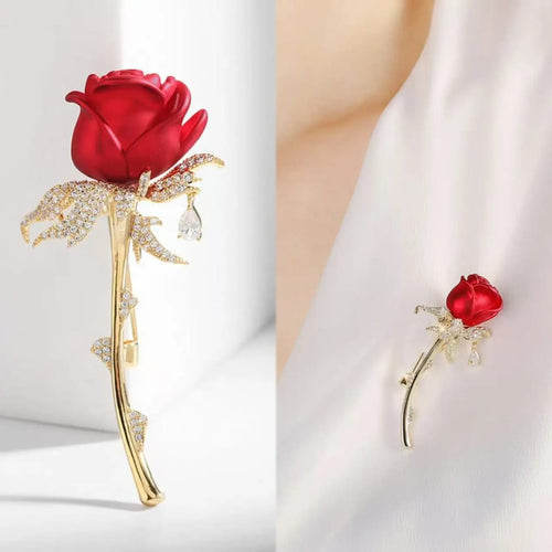 Red Rose Floral Brooch – Elegant Women’s Brooch