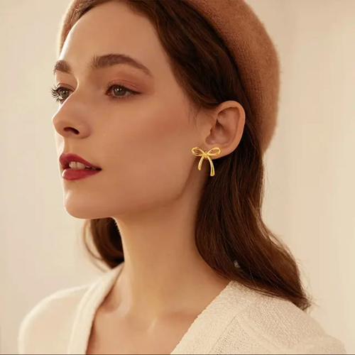 Petite Gold Bow Knot Stud Earrings – Minimal Chic Charm