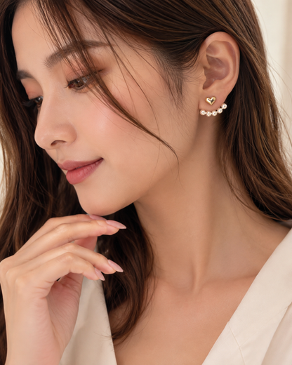 Pearl Heart Ear Cuff Earrings