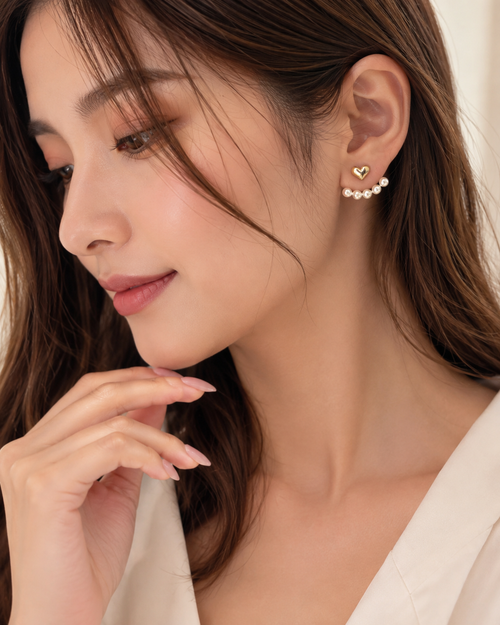 Pearl Heart Ear Cuff Earrings