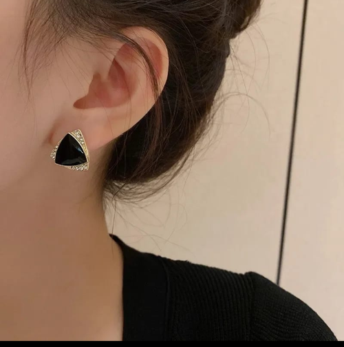 Geometric Black Triangle Crystal Stud Earrings