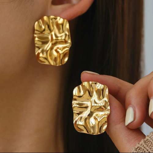 Gold Melted Texture Statement Studs
