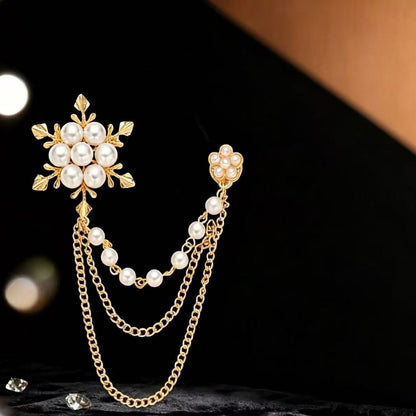 Elegant Pearl Floral Chain Brooch – Unisex Statement Lapel Pin