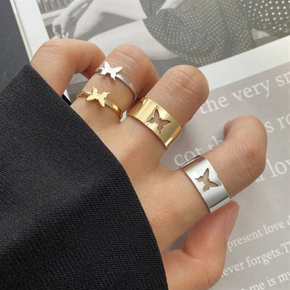 Butterfly Couple Ring Set – Gold Matching Rings for Him & Her