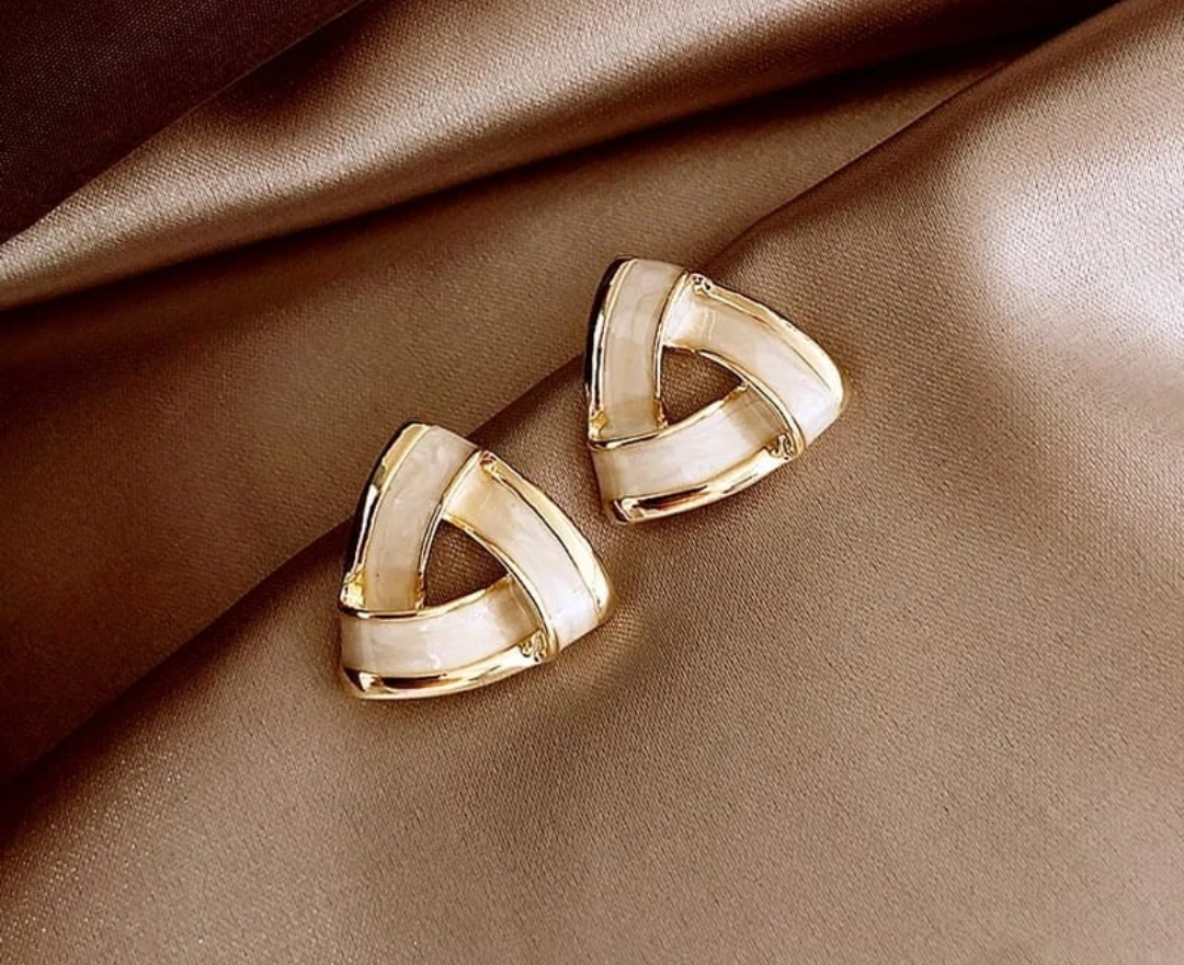 Geometric Pearl Inlay Stud Earrings