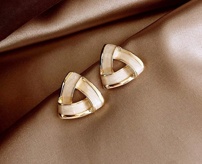 Geometric Pearl Inlay Stud Earrings