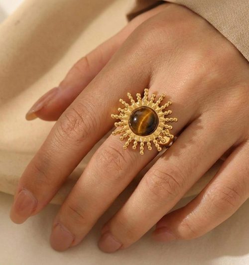 Golden Sunburst Tiger Eye Ring