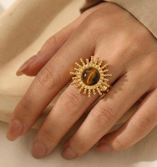 Golden Sunburst Tiger Eye Ring
