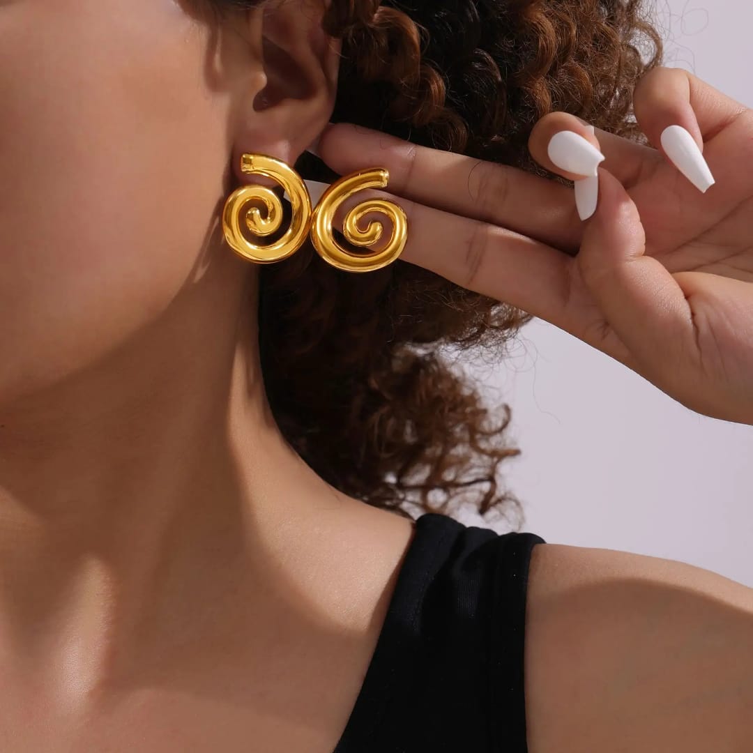 Spiral Swirl Gold-Tone Statement Earrings – Modern Round Earrings for Women