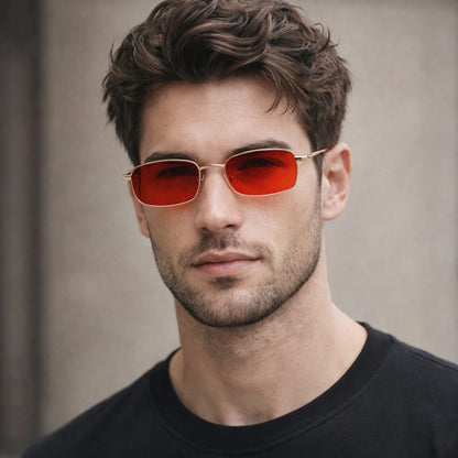 Red Lens Retro Rectangle Sunglasses