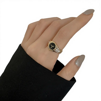 Elegant Black Dial Watch-Inspired Rings – Vintage Statement Ring