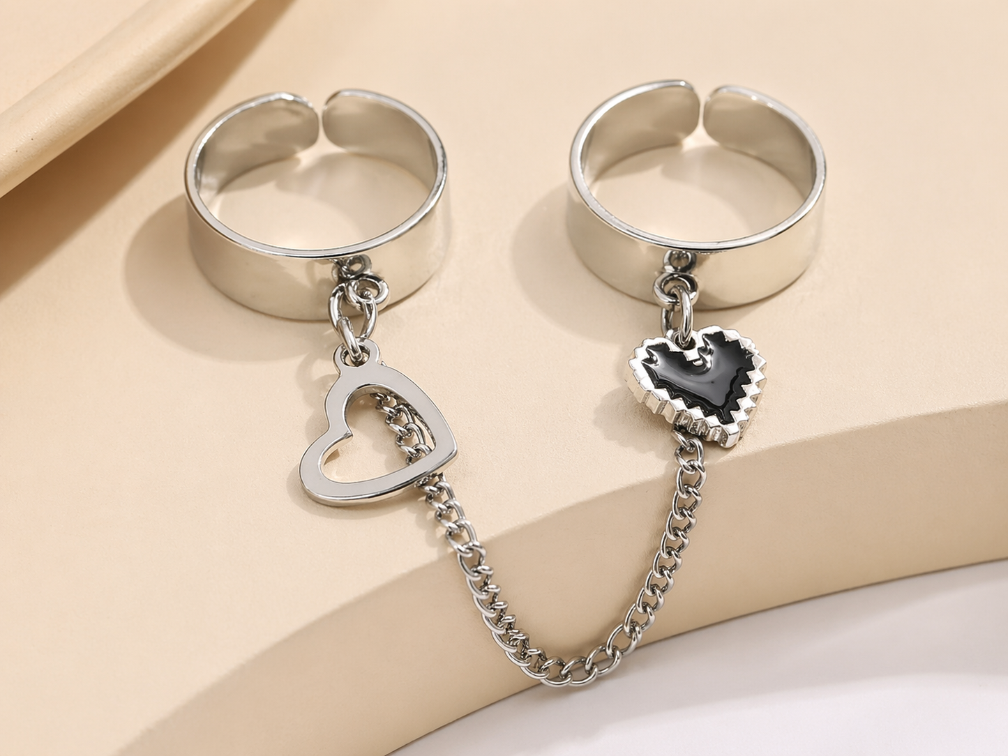 Dual Heart Chain Couple Rings