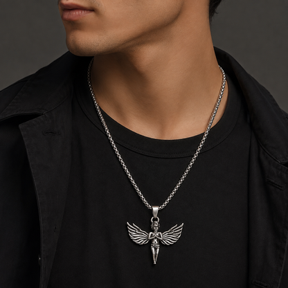 Silver Angel Wing Pendant Necklace