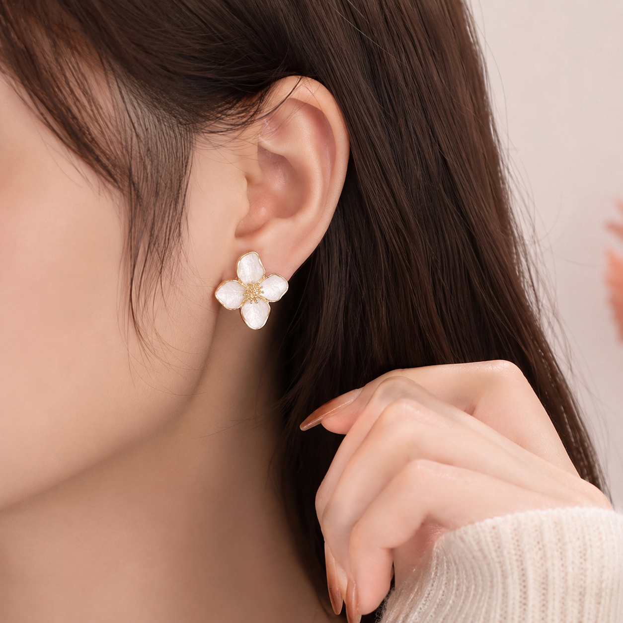 Floral Enamel Stud Earrings