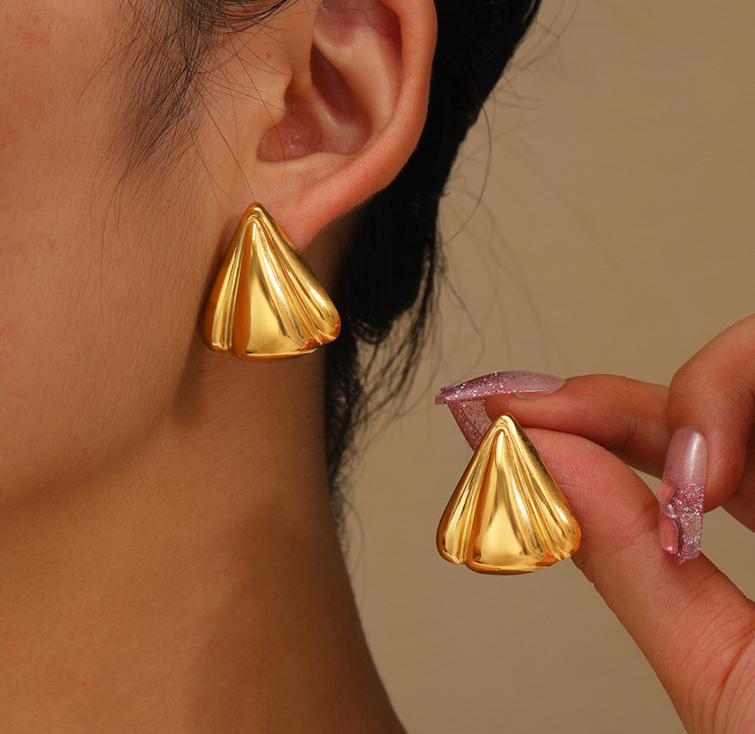 Golden Pyramid Studd Earrings