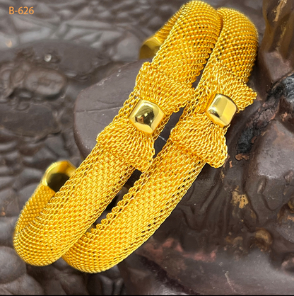 SET OF 2 Braided Mesh Knot Gold Cuff