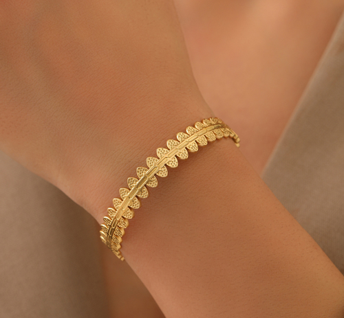 Golden Laurel Leaf Open Cuff Bangle