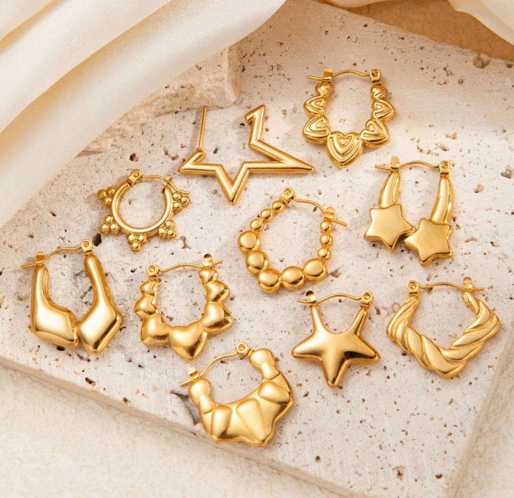 10-Pair Gold Hoop Earrings Combo Set