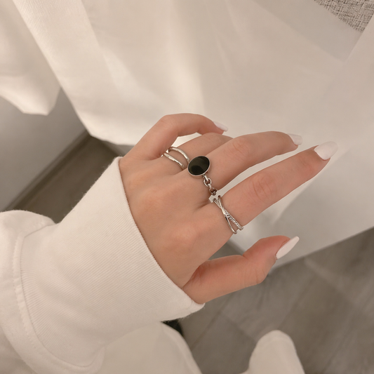 Elegant Minimal Stone Ring Set (3 Pieces)