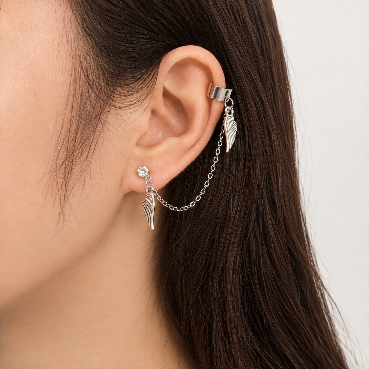 Silver Wing Chain Earrings