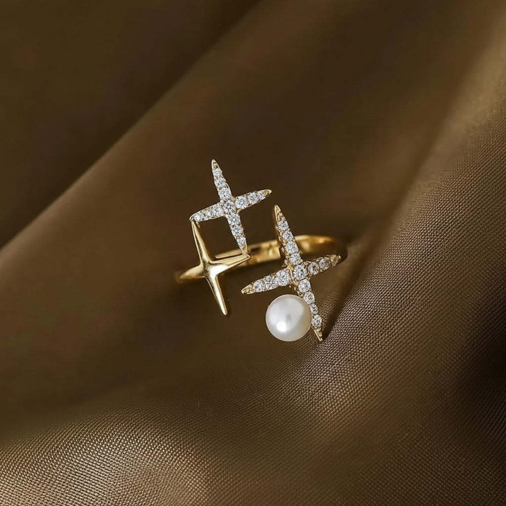 Crystal Cross Pearl Ring ✨💫