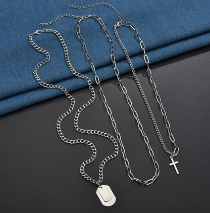 Layered Stainless Steel Chain Necklace Set