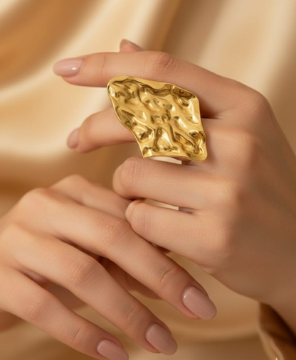 Molten Golden Sculptural Statement Ring