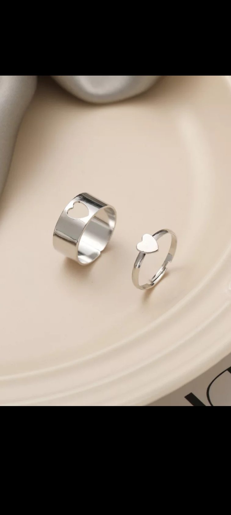 Minimal Heart Couple Ring Set