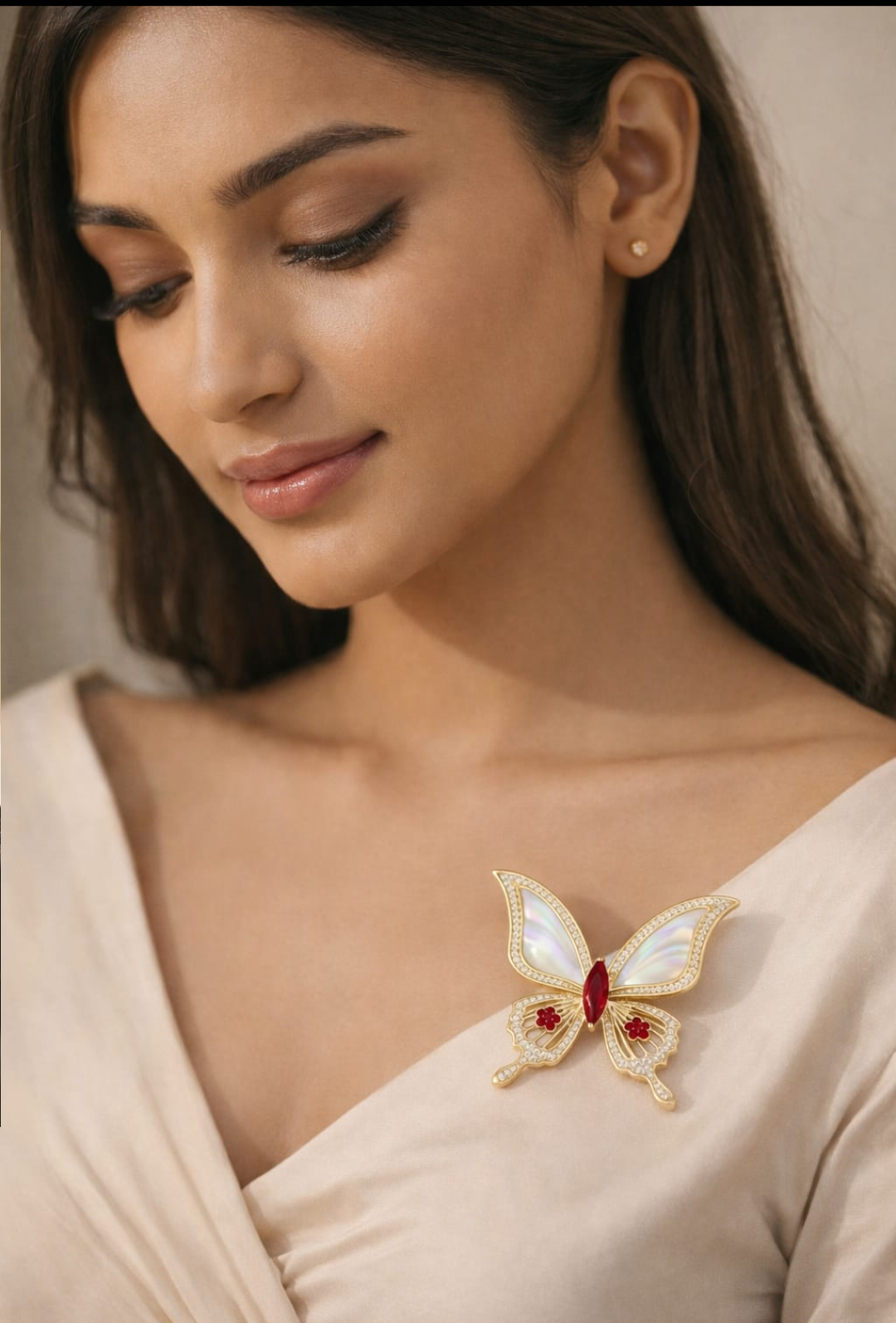 Elegant Mother-of-Pearl Butterfly Brooch