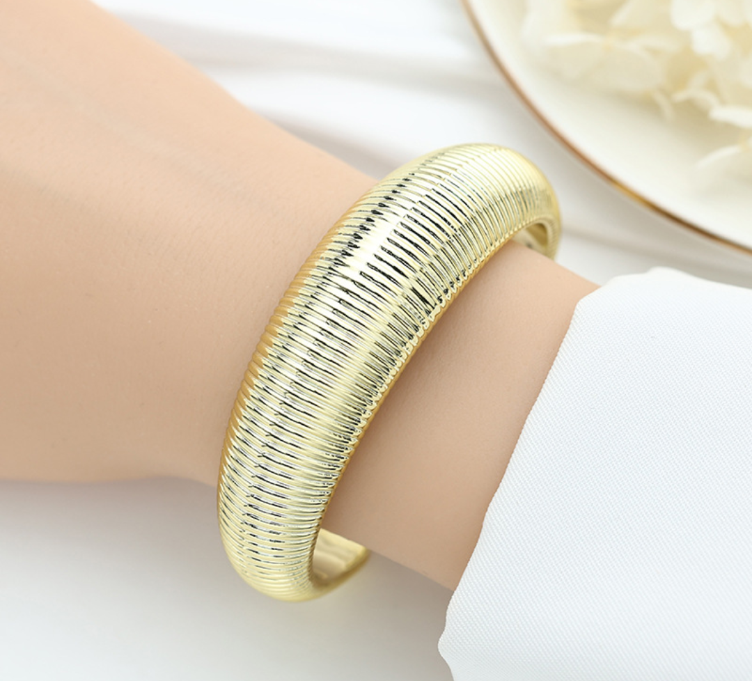 Ribbed Dome Gold Statement Cuff