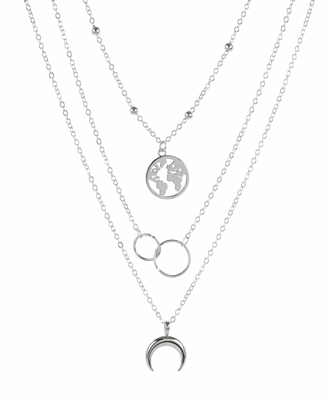 Boho Layered World & Circle Pendant Necklace Set