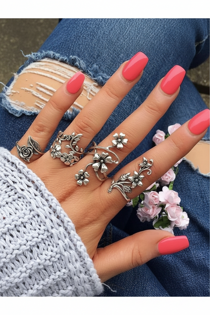 Vintage Floral Vine Ring Set (4-Piece)