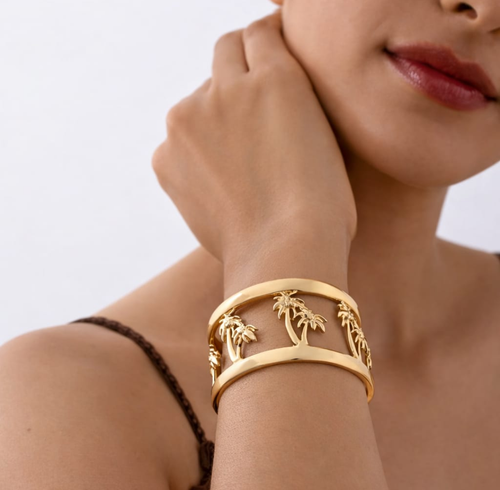 🌴 Tropical Palm Tree Gold Cuff Bracelet
